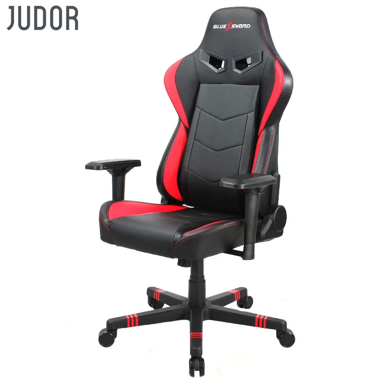 Judor Wholesale pu leather gaming chair black and red metal base professional gamer chair for gamer