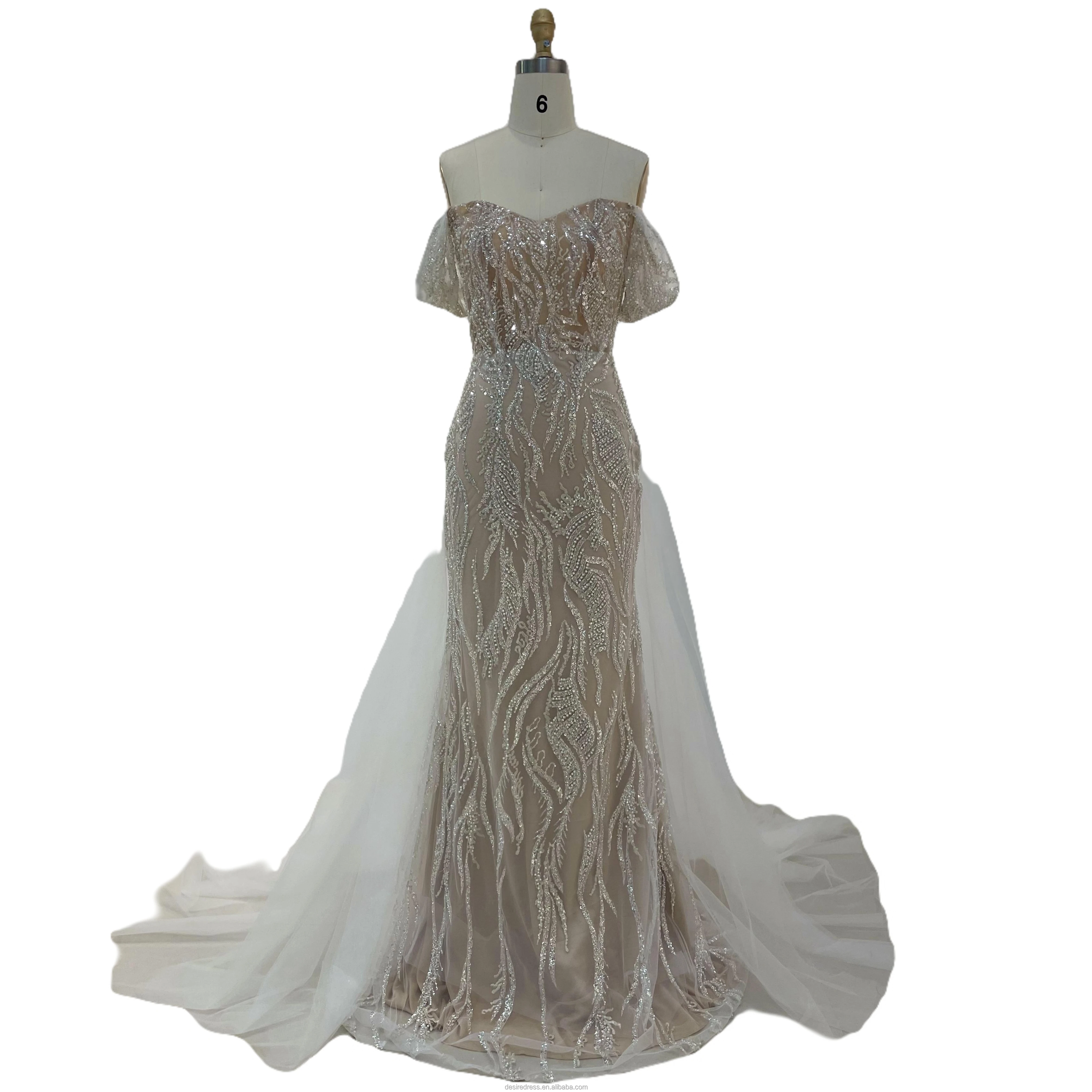 Hot Selling Wholesale 2023 Women Detachable Train Wedding Dresses Plus Size Shiny Sequined Bridal Gowns Elegant  For Girls 2024