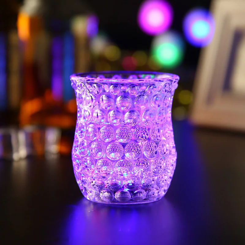 New Design Honeycomb Concave Shape Plastic PS Cup 7oz Light Up Cups Led Flashing Wine Glass For Bar