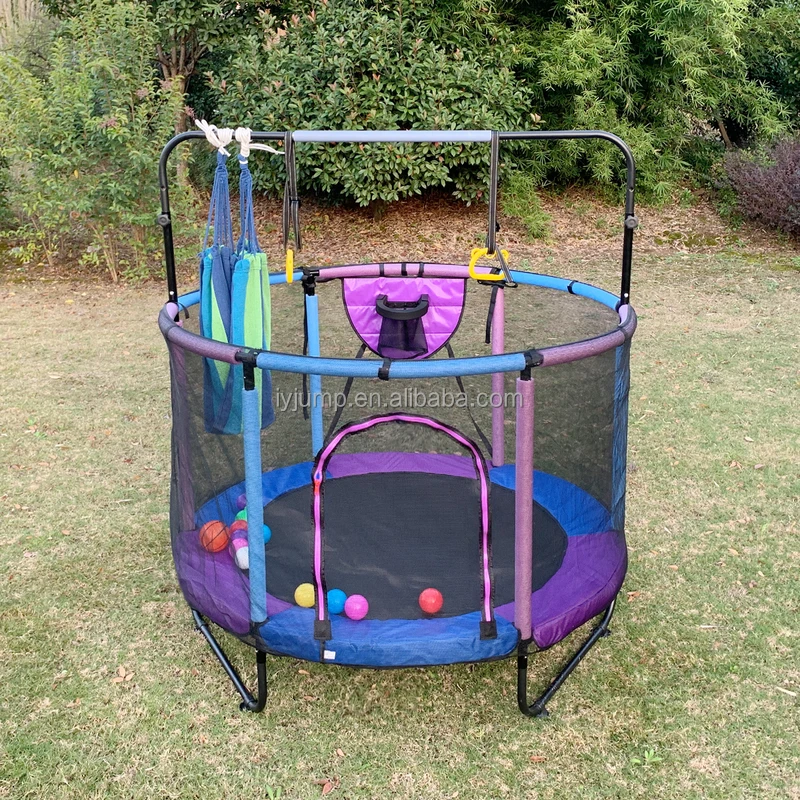 Factory Customized Kids Jumping Trampoline Outdoor Soft Child Trampoline With Safety Enclosure Net And Handle