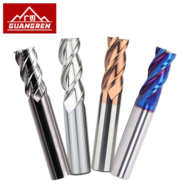 Guangren Solid Carbide Endmill Cnc Cutter Tool For Metal Milling Cutter Router Square Face End Mill Hrc 45/55/60/70