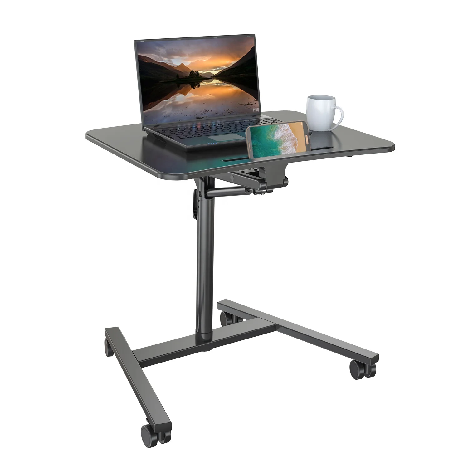FD01 Mobile Laptop Cart Computer Desk Mobile Standing Laptop Desk Adjustable Height Cart
