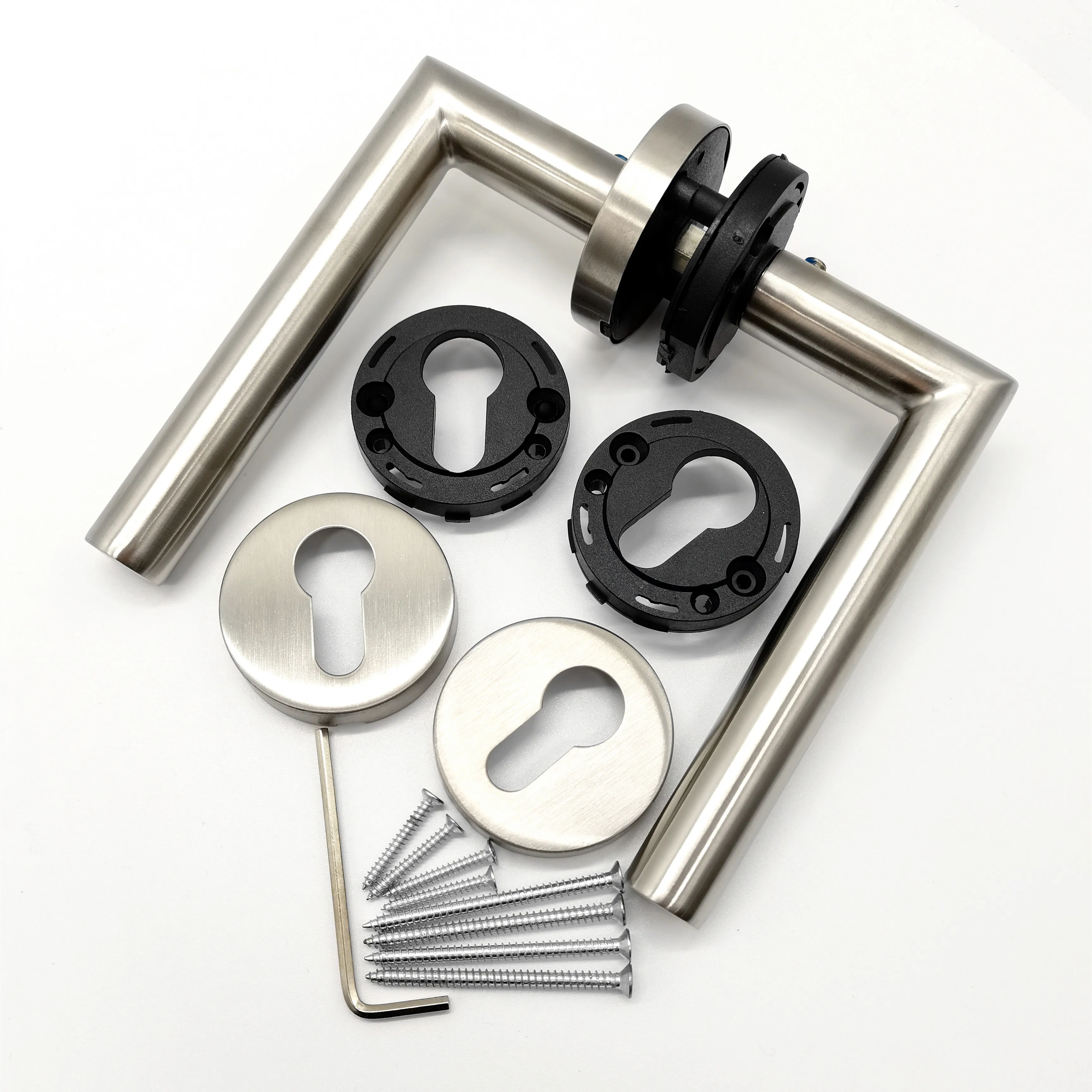 Contemporary Style Stainless Steel  With Plastic Underbase Hollow Lever Door Handle