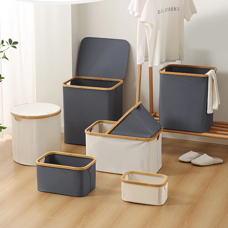 NISEVEN Large Foldable Storage Basket Closet Storage Laundry Hamper With Bamboo Handle Waterproof Oxford Cloth Storage Basket