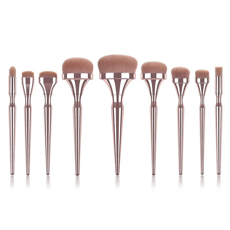 Custom Logo Luxury Gold Foundation Powder Mineral Eye Face Make Up Brushes Premium Synthetic Hair 9PCS Makeup Brush Set