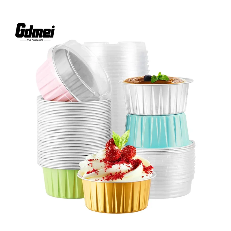 GDMEI Factory Outlet Disposable Round Baking Aluminum Foil Container Small Aluminum Cupcake Mold Foil Paper Cake Cup