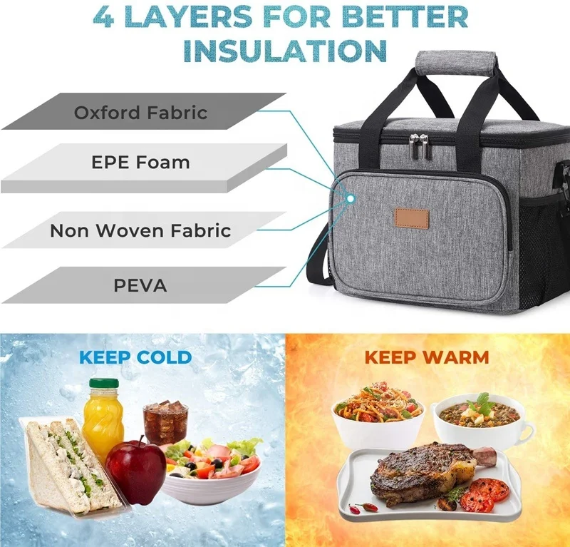Hot Sales Large Adults Insulated Cooler Lunch Bag BPA free Waterproof Cooling Thermal Lunch Food Bag For Women Men Fast Shipping