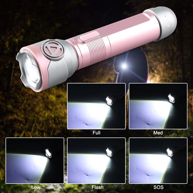 New Design 3Modes Bright Small Flash Light Rechargeable Zoomable Aluminium O s ram Flashlight for Camping Gifts