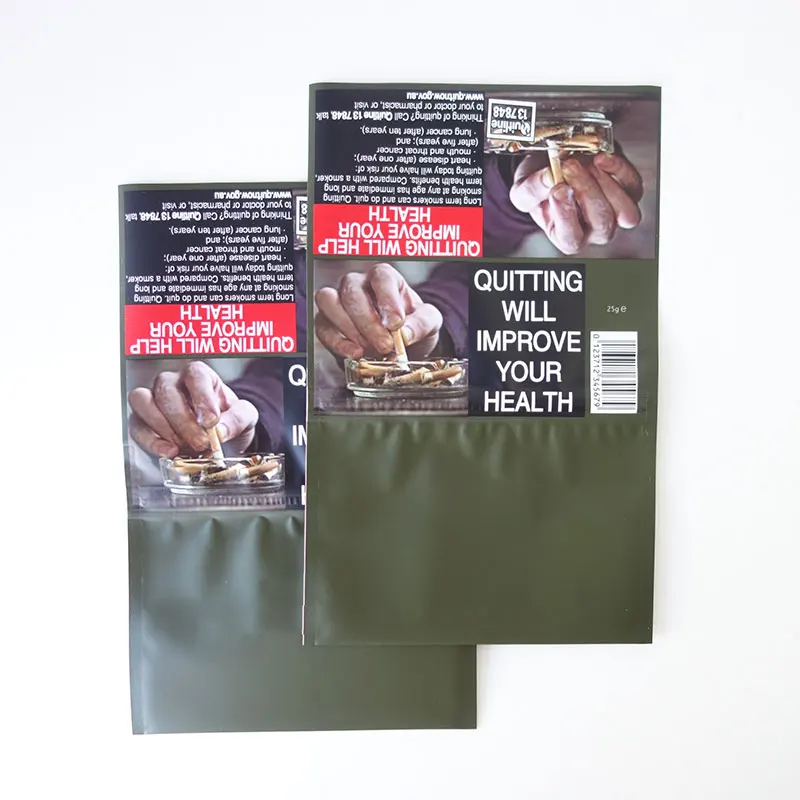 Printed 50g/25g rolling tobacco pouch / empty golden hand rolling tobacco pouches bag with zipper