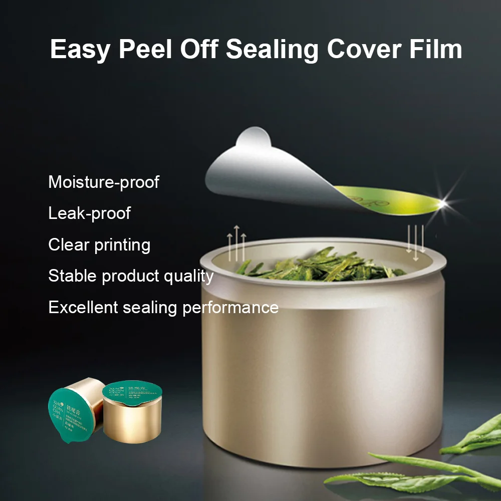 Factory Custom Printed Logo Easy to Tear Aluminum Foil Sealing Film Tea Sealing Cover Film Food Grade