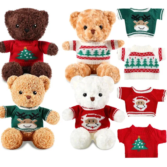 4 Pcs Bear Stuffed Animals with 4 Doll Clothes 12 Inch Cute Plush Bear with Removable Clothes Sweater Hoodie Doll
