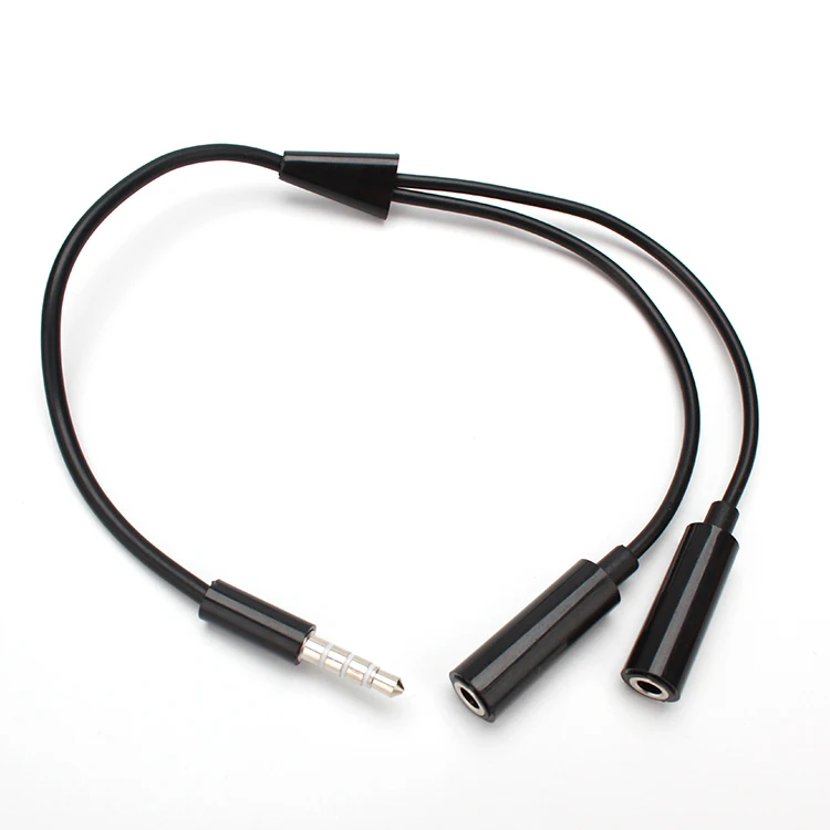 Aux cables 4 pole 3.5mm plug male to 2 3.5mm female mobile phone earphone 1 to 2 adapter audio converter cable manufacturer