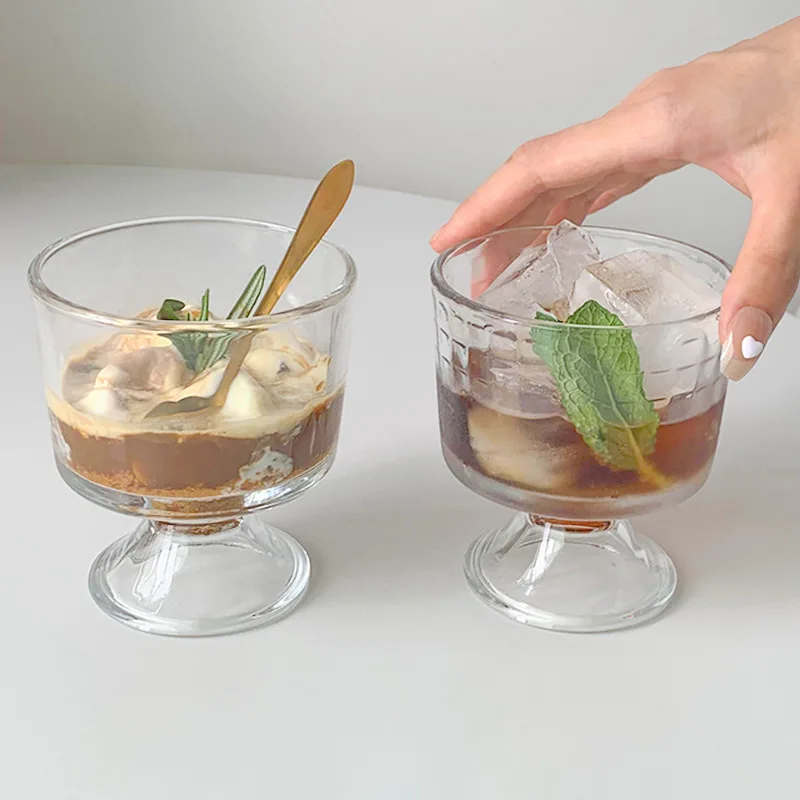 270ml 9oz ins Style Clear Transparent Engraving Short Stemmed Ice Cream Glass Cup Yogurt Dessert Pudding Glass