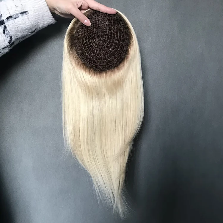 Fishnet Base Blonde Ombre Color Smooth Silky Hair Piece Virgin Cuticle European 100% Human Hair Ladies Hair Toppers for women