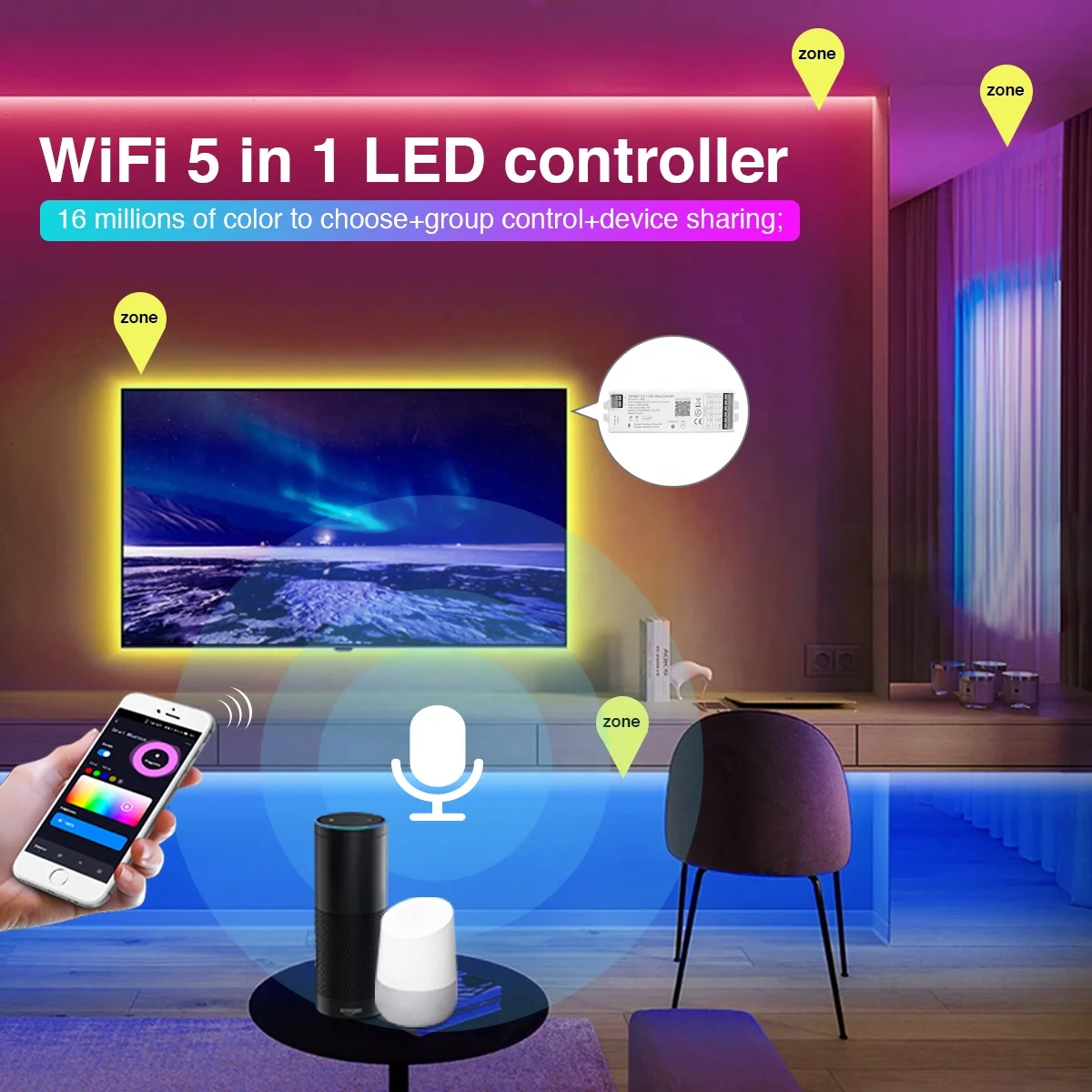 Смартфон Tuya с Wi-Fi RGB RGBW DC 12 В 24 5 в 1 контроллер светодиодной