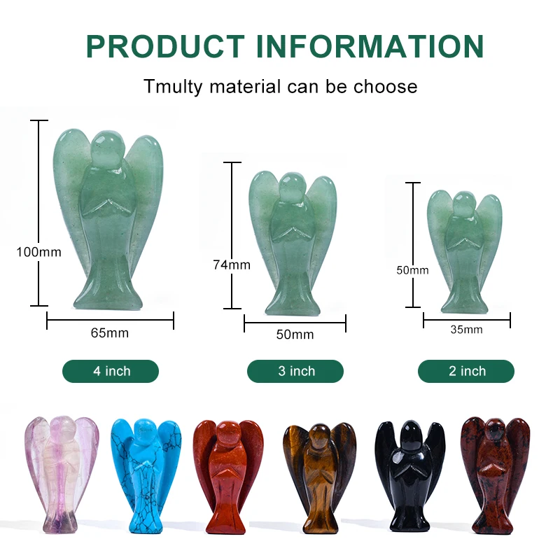 Natural Crystal Quartz Jade Amethyst Stone Statuette 2 3 4 Inch Statueangel Carving Crafts Decoration Gemstone Angel Statue