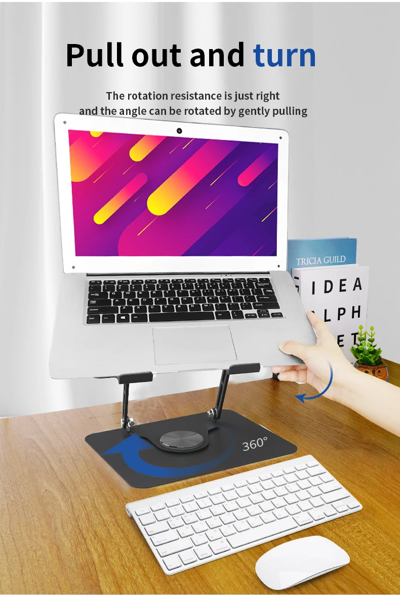 Great Roc wholesale OEM support ergonomic rack laptop holder for 17 inch angle adjustable foldable laptop stand with 360 base