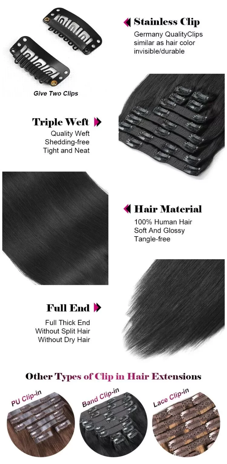 Wholesale double weft #2 clip in human clip in hair extensions 100% human 7 pieces clip in brazilian human hair extension