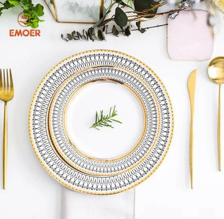 European creative transparent glass disk with gold edge bead pad plate hotel fruit dish Western tableware