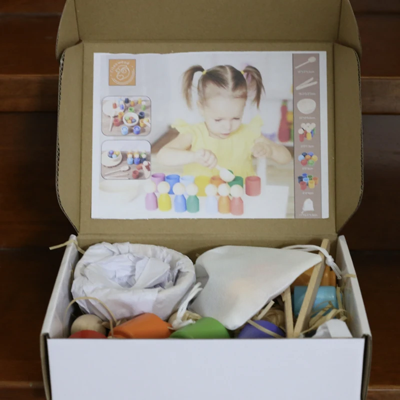 Dropship Montessori Counting Sorting Waldorf Toys Rainbow Stacker Peg Dolls And Balls In Cups Montessori Materials For Kids