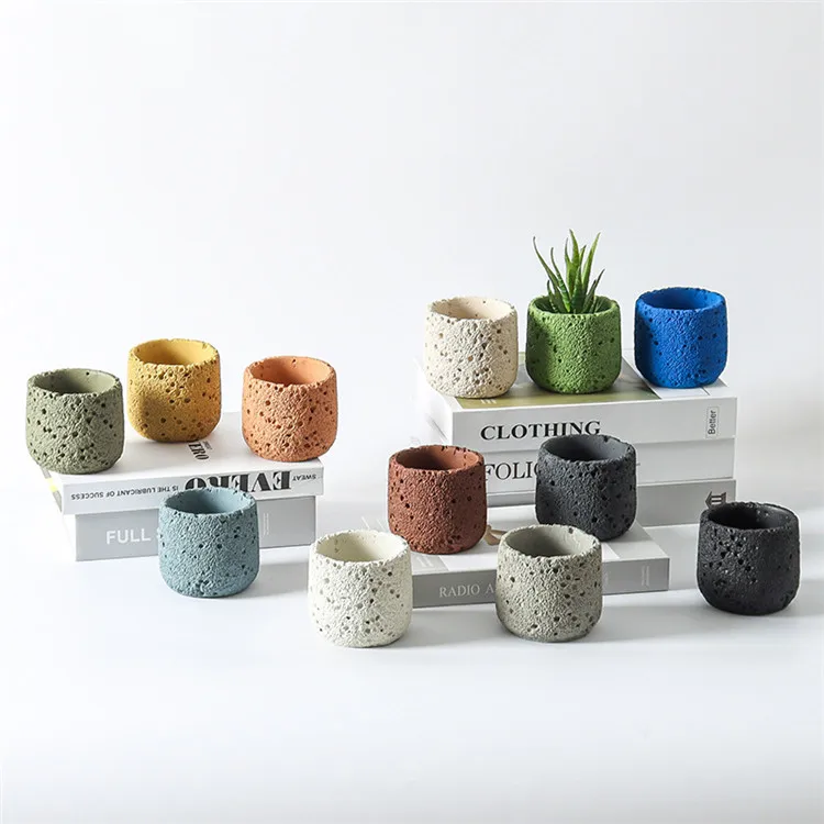 Nordic unique colorful round succulent bonsai flowerpot home  desktop decorative cement cactus flower pot cute small plant pots