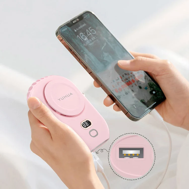 New design 2000mAh large capacity battery smart digital display mini portable outdoor hanging neck fan