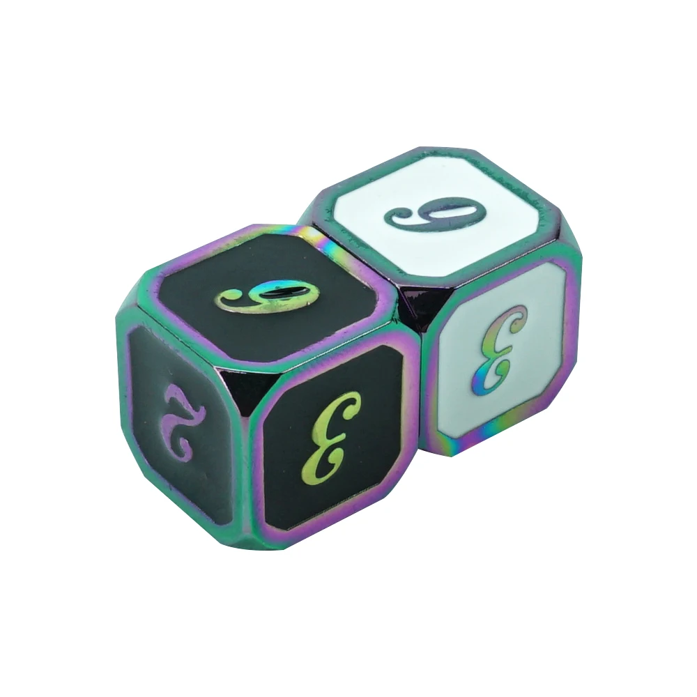 Customized Black white Metal Dungeons and Dragons Game Dice Set 7pcs Irregular Rainbow Laser Dice
