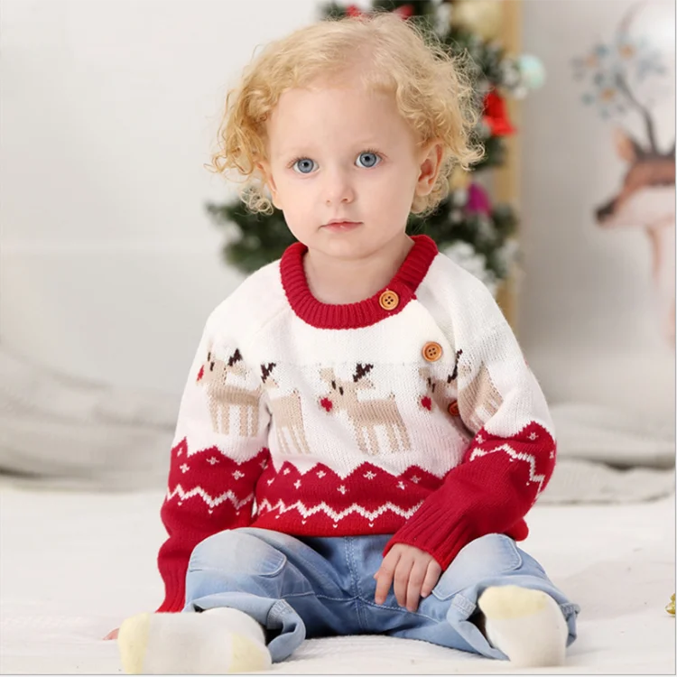 
Hot Sale Boys And Girls Knitted Cartoon Christmas Elk Sweater 