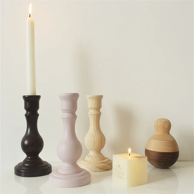 Handmade Wooden Morandi color Candlestick Suit Refinement Candle
