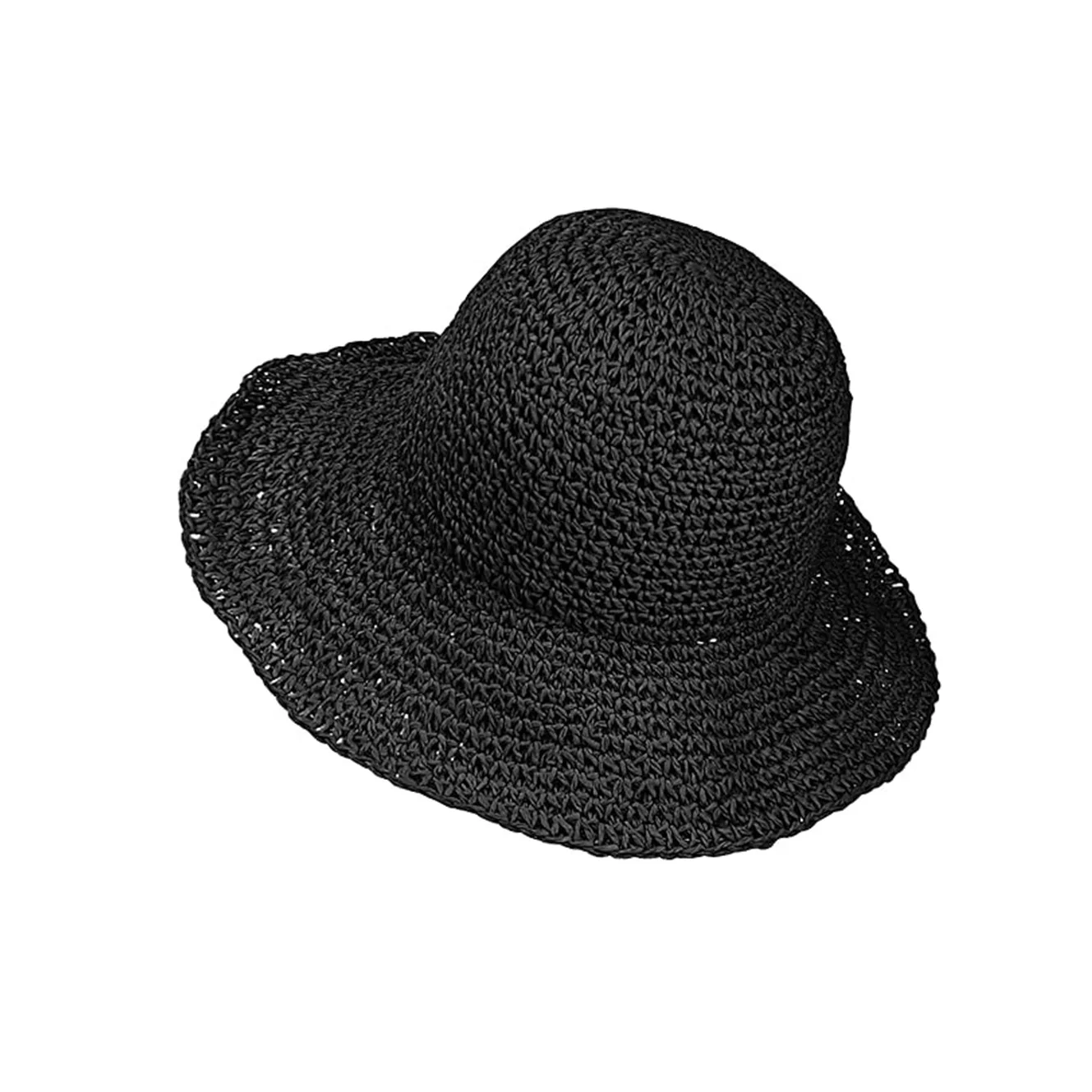 Straw Sun Hat Foldable Packable Wide Brim Summer Beach Hat Crochet Bucket Hat for Women