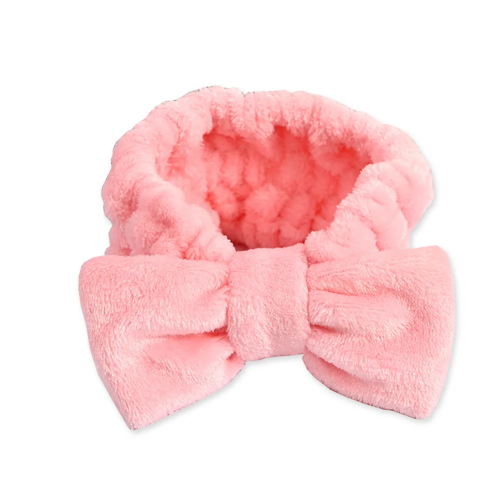 Spa Headband Bow Hair Band Women Facial Makeup Head Band for washing face Coral Fleece Bow Head Wraps for Washing Face Shower