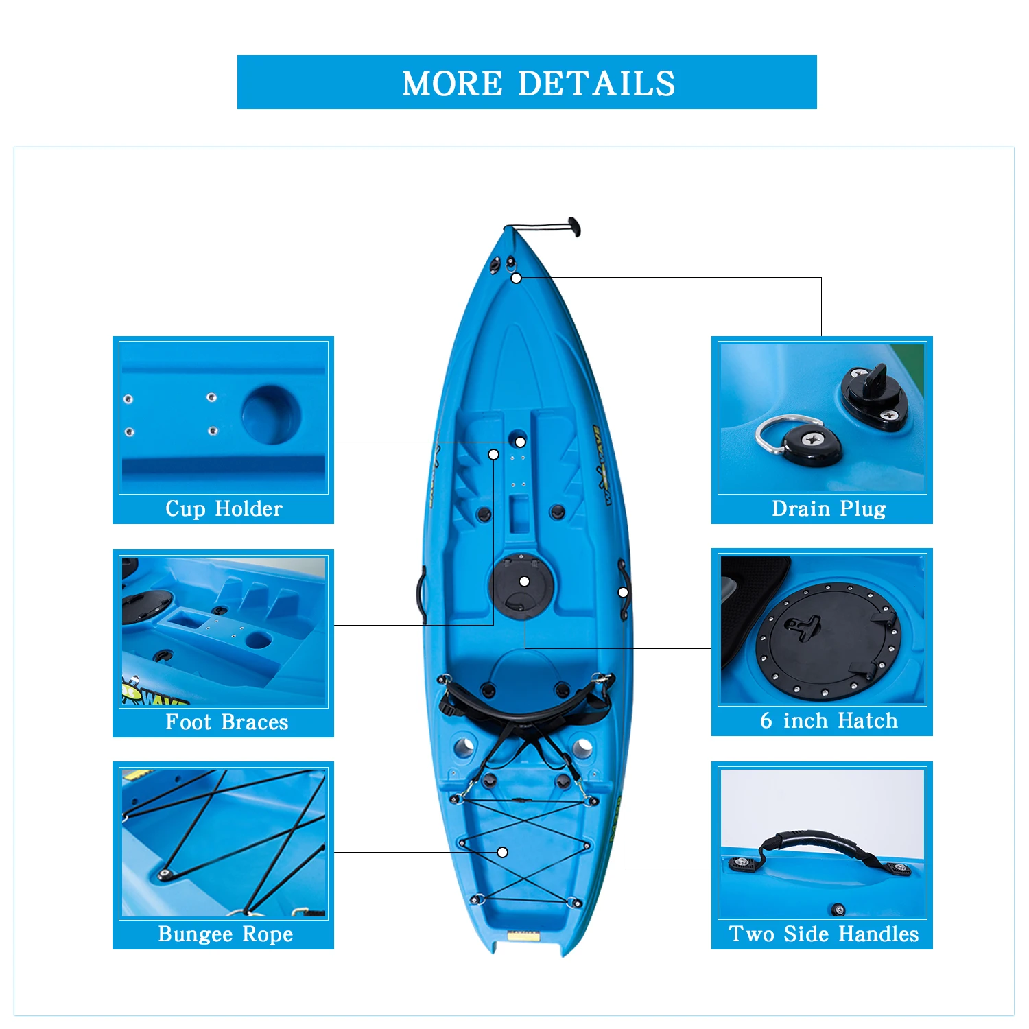 Woowave 2.2m High Quality 1 Person Kayak Family Fishing Plastic Kayak with Kayak Seat