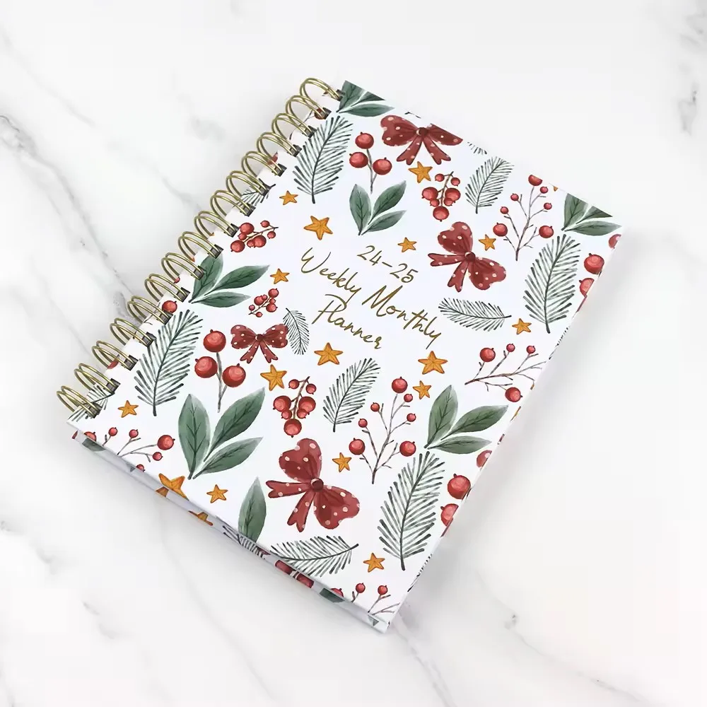 24-25 Weekly Monthly Planner Custom Cover Spiral Binding Wire Coil Notebooks Printing Undated Stationery Day Planner Notebook