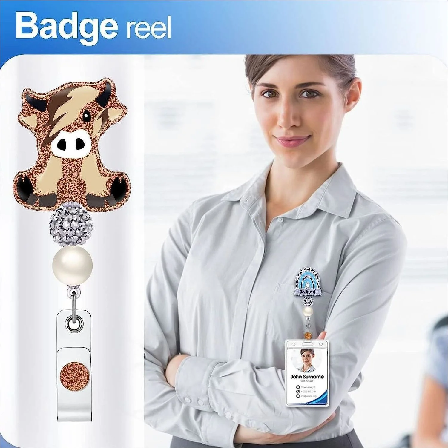Funny Cow Nurse Accessories ID Badge Card Holder Retractable Badge Reel Badge Holder with Swivel Clip