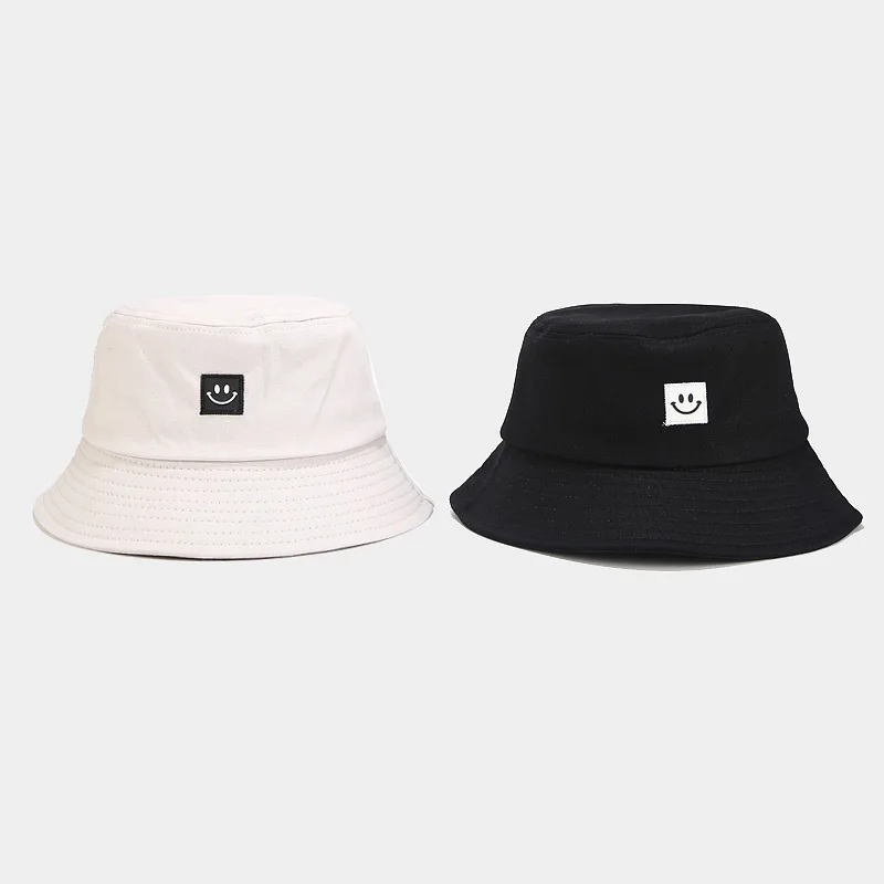 Summer Korea style simple all-match bucket hat boy and girls hip hop students casual sun protection hat with smiling face label