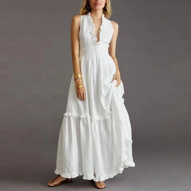 Wholesale Fashion Spring Elegant Women Dress Custom Oem Summer Vestidos Elegant Casual White Long Maxi Ladies Women Dresses