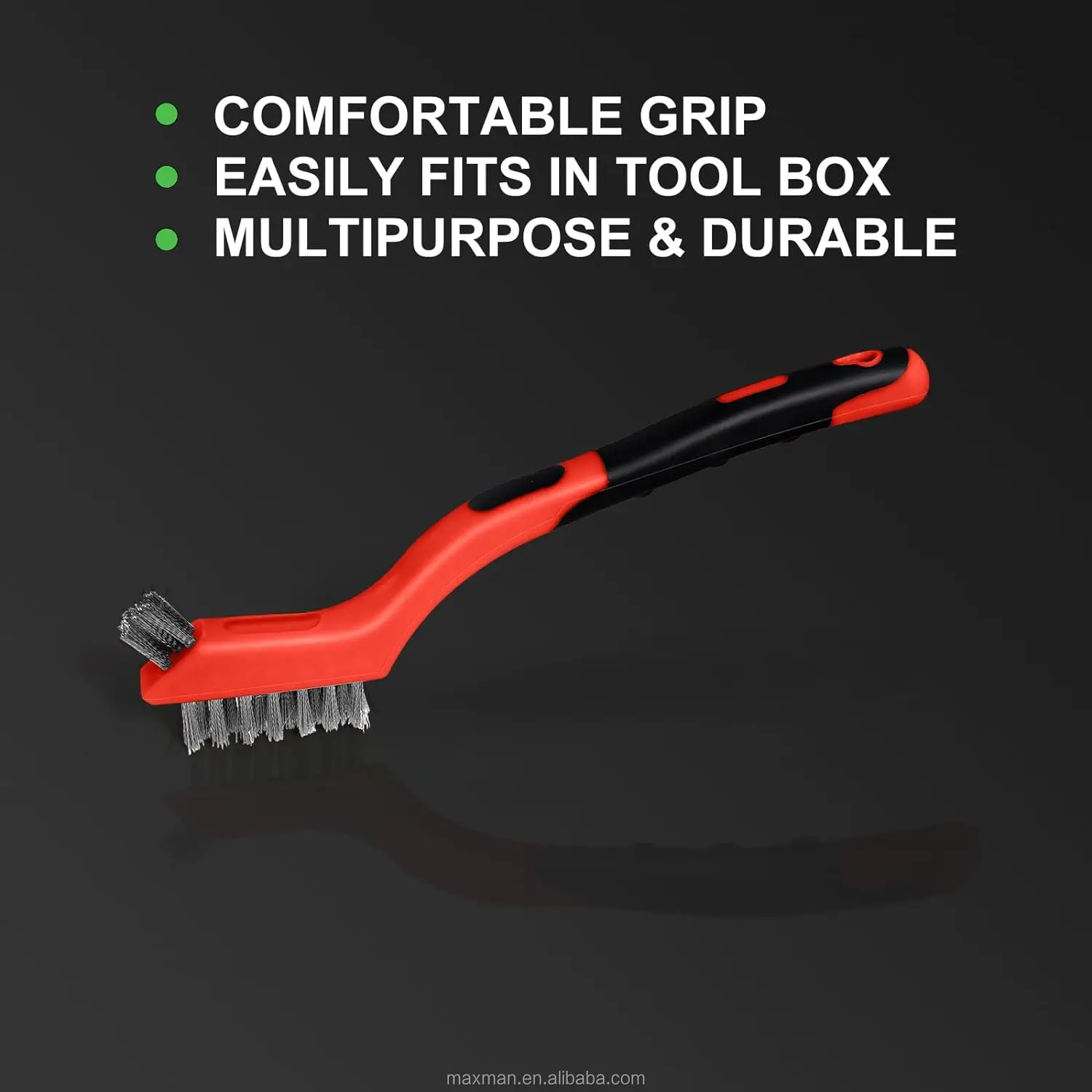 Nylon Brass Stainless Steel Bristles with Curved Handle Grip for Rust Dirt Paint Scrubbing Metal Brush Wire Brush Set