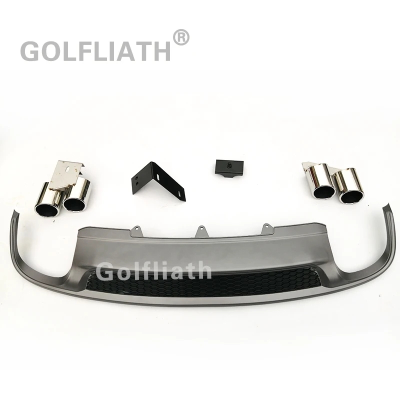 Sline Style Rear Diffuser Lip Kit Bumper Skid Plate End Pipe Muffler Tip Fit For A4 2012-2015