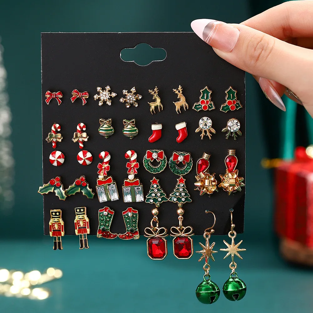 Wholesale 20 Pairs of Christmas Tree & Snowflake Drop Earrings Gold Plated Santa Claus Jewelry for Kids Women Featuring Pearls