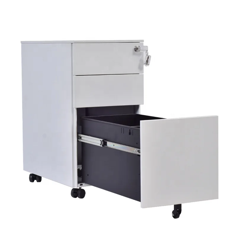 Steel Offical Furnitures Supplier 3 Drawer Metal Office Storage Units Mobile Pedestal Filing Cabinet White