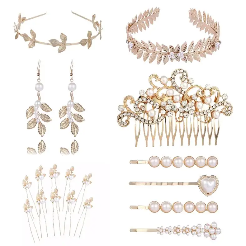 Sweet Bridal Hair Pin Accessories Pearl Flower Design Jewelry Wedding Hair Comb Pins headband hair comb tiara earring For Bride