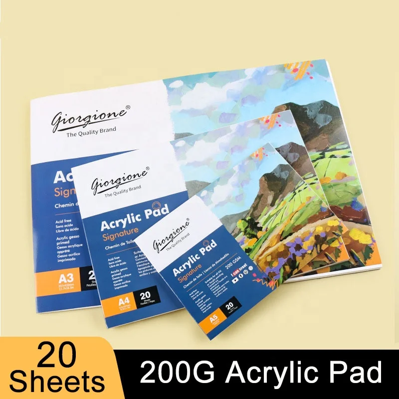 Giorgione A3/A4/A5 Premium Acrylic Pad 20 Sheets Painting & Drawing Pad with Thick 200G Paper for Acrylic Oil Painting & Drawing