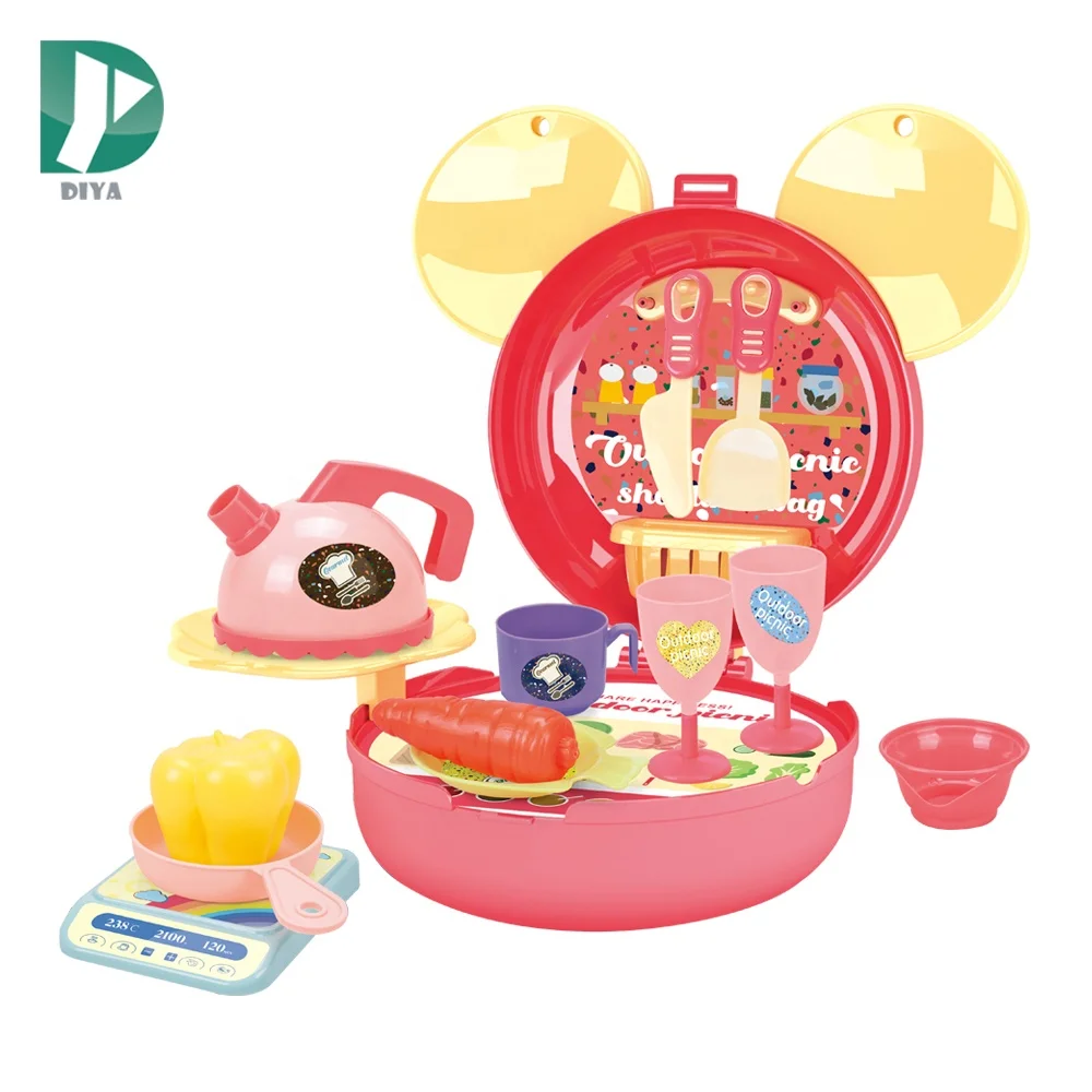 2 in 1outdoor picnic 19pcs new girls kitchen toys sets pretend play with shoulder bag