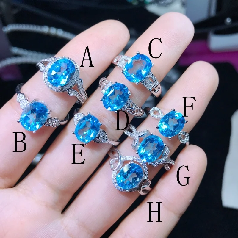 Custom 925 sterling silver fashion jewelry natural gemstone london blue topaz stone ring adjustable for women