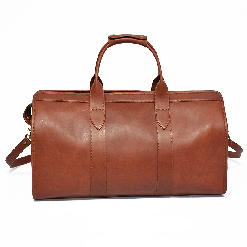 High quality handmade custom Chestnut Genuine Leather Travel Bag Classic duffle bag