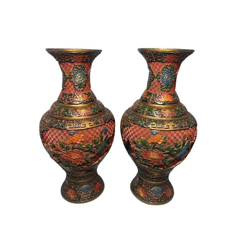 
Old lacquer hand painted colorful A pair of lacquer vases Lacquerware 