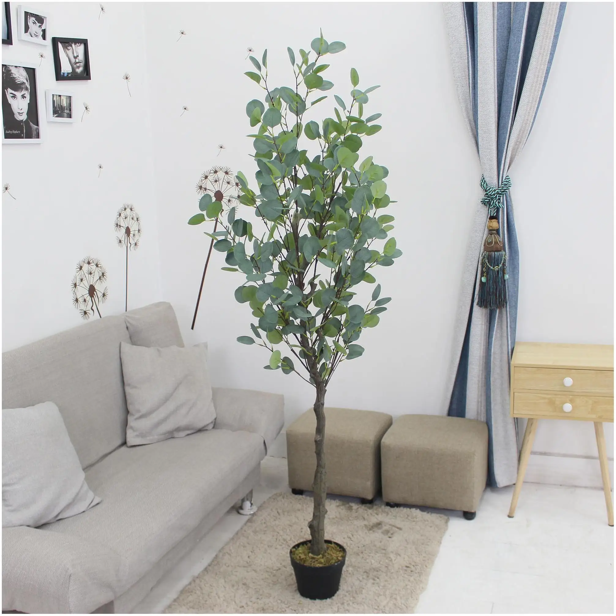 Artificial Tree Decoration Decor Cherry Faux Leaves Coconut Palm Eco Friendly Banyan Bonsai Bouquet Grey Artificial Flower