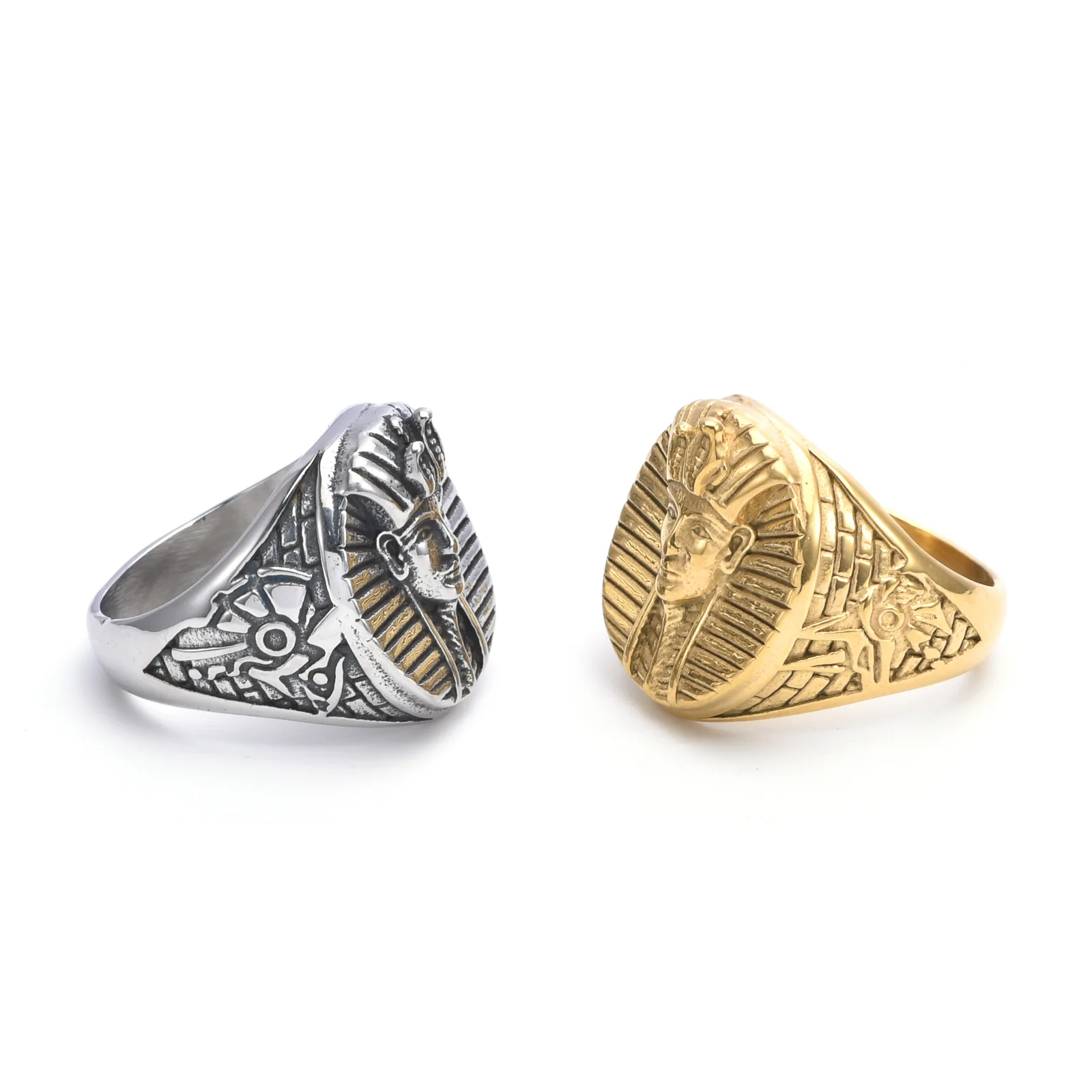 Egyptian Pharaoh New Resizable Waterproof Jewelry Fine Ring Gold Lucky Smart Stainless Steel Fashion for Men Rings