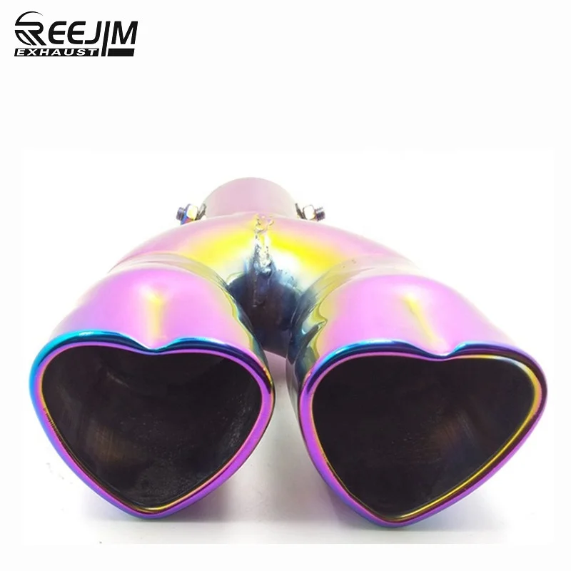 2021 HOT SALE Rainbow Double Hearts Shape Dual Exhaust Tips Muffler Pipe Exhaust Pipe