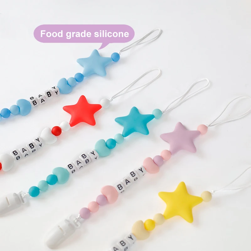 Cute Cartoon Heart-Shaped Anti-Drop Lanyard Beaded Tether with Adjustable Bite Silica Gel Baby Pacifier Clip